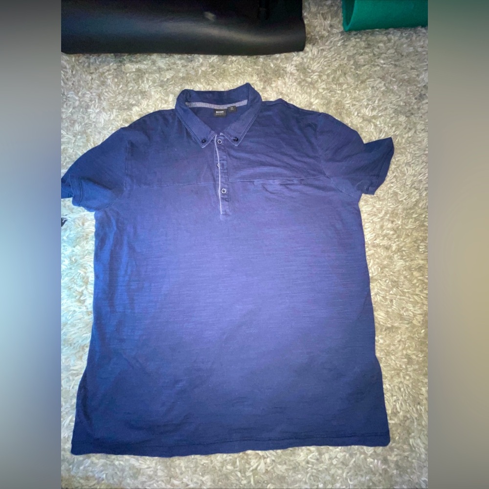 Hugo Boss Blue Polo Shirt Mens Size XL Short Sleeve Pullover Top Cotton Collar